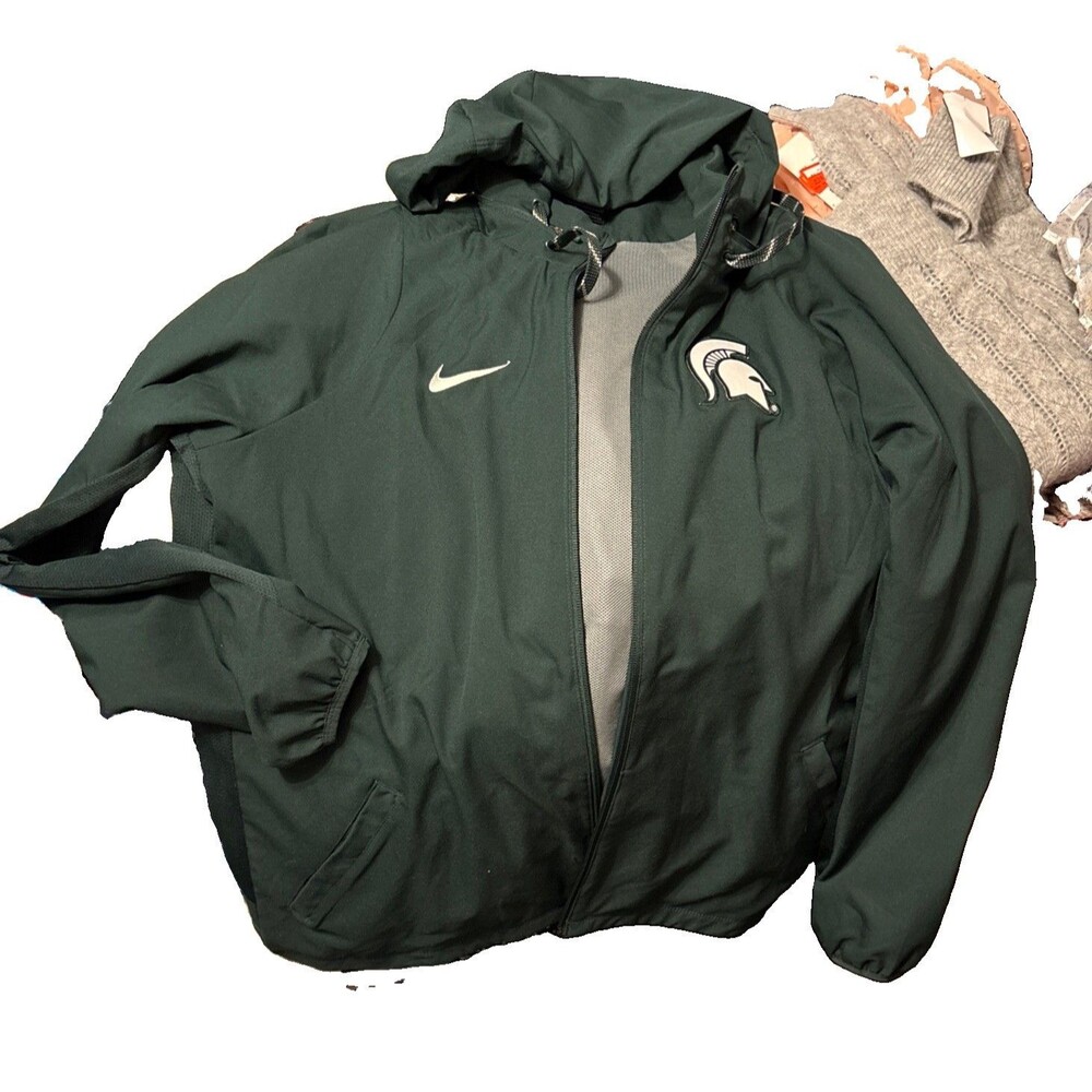 Nike Michigan State Jacket Mens XL Green Full-Zip Packable Hoodie Spartans